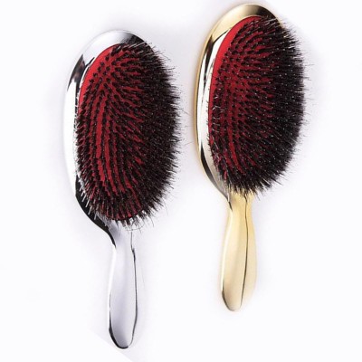 Hot Sale Sliver Gold Paddle Plating Antistatic Boar Nylon Bristle Massage Hair Brush