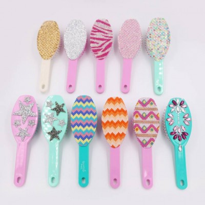 Factory custom straightener crystal rhinestone shiny paddle Air Cushion brush for wholesale Hair massage comb